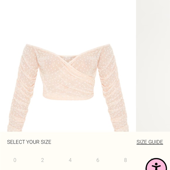 PrettyLittle Thing Mesh Crop Top Bardot Top Ruched Sleeve size 4 - Picture 3 of 10